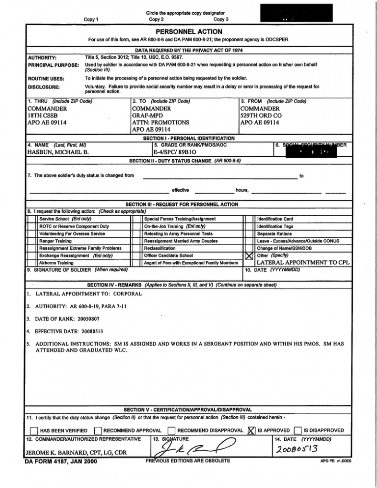 Download fillable da form 4187 : da 4187, da 4187 fillable pdf, da 4187 ...